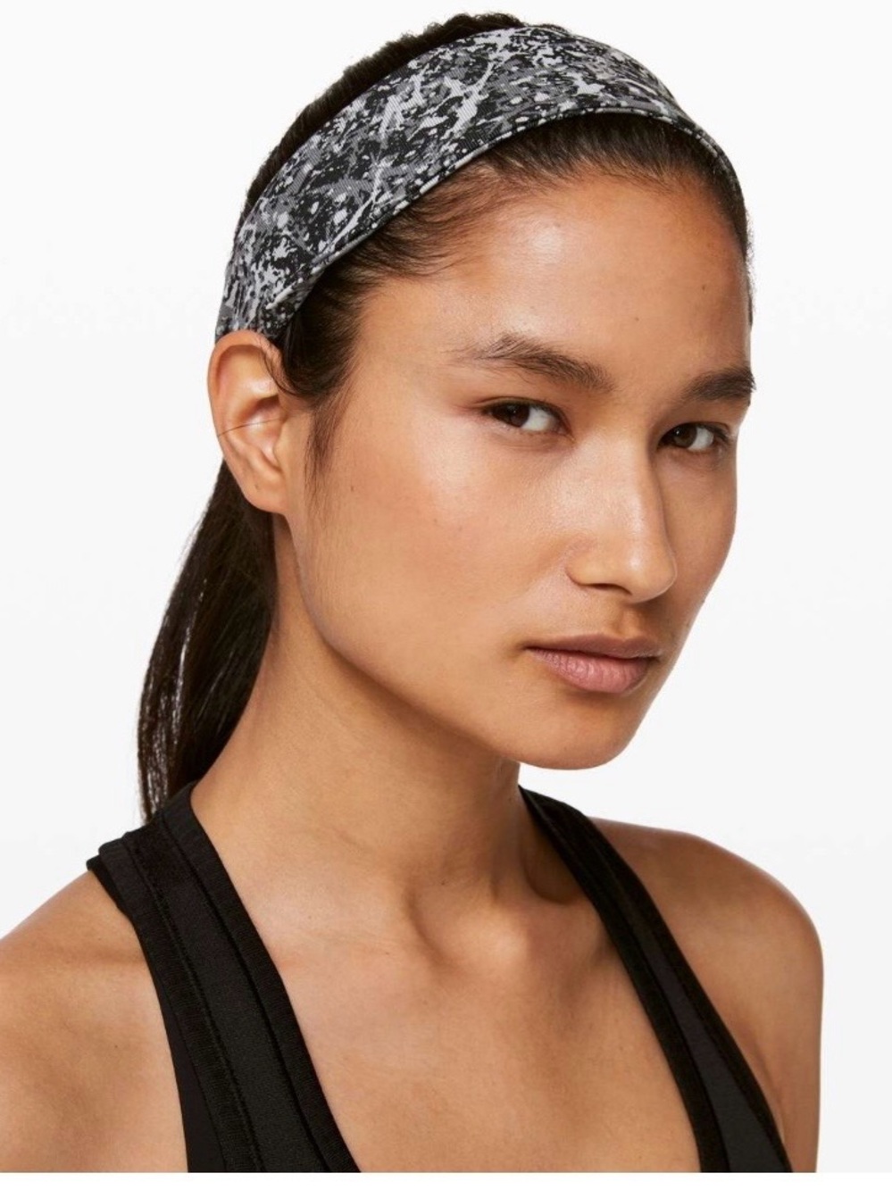 lululemon athletica Fly Away Tamer II Black and Gray Speckled Headband